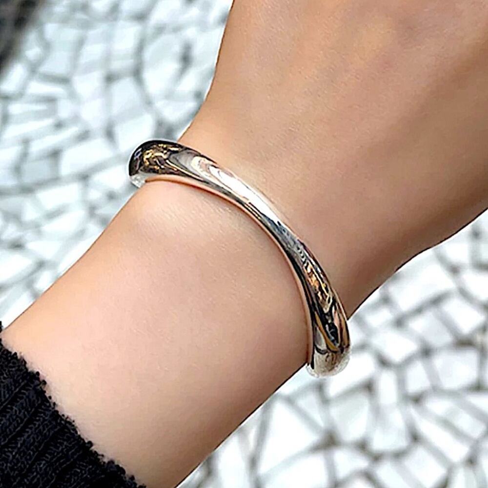 Sterling Silver Bangle Bracelet, Irregular Cuff Geometric, Vermeil - Picture 3 of 6